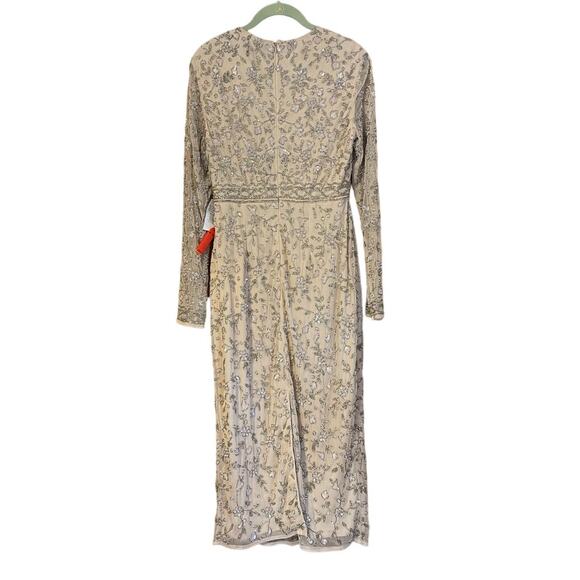 Mac Duggal Beaded Tea Length Dress Sheer Sleeves 10812 Porcelain Size 6 NWT - Picture 6 of 8